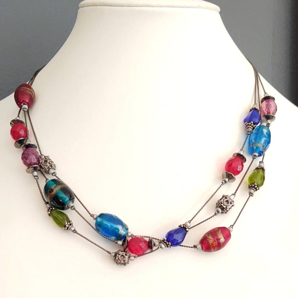 Chico's multi strand glass and metal necklace